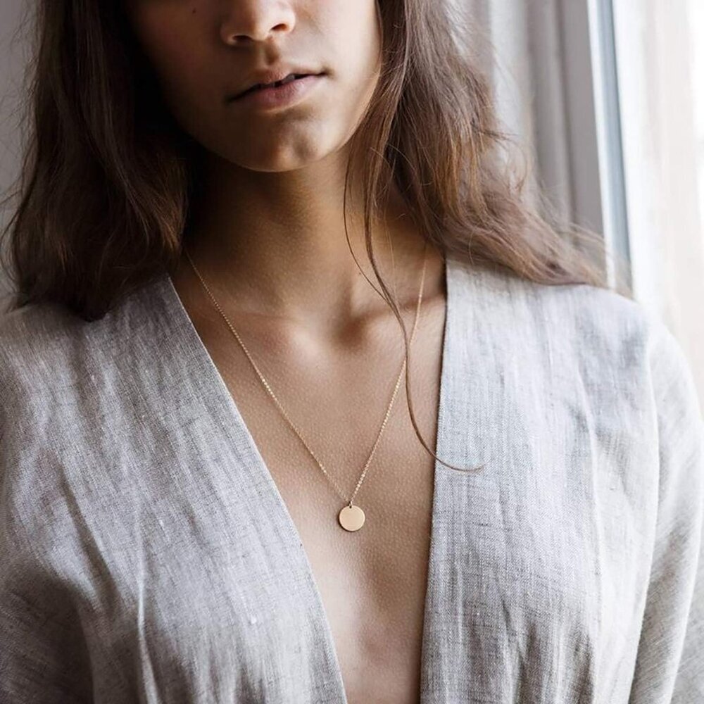 Dainty Bar Necklace for Women,Gold/Silver Cute Delicate Disc Necklcace,Trendy El - Picture 4 of 8